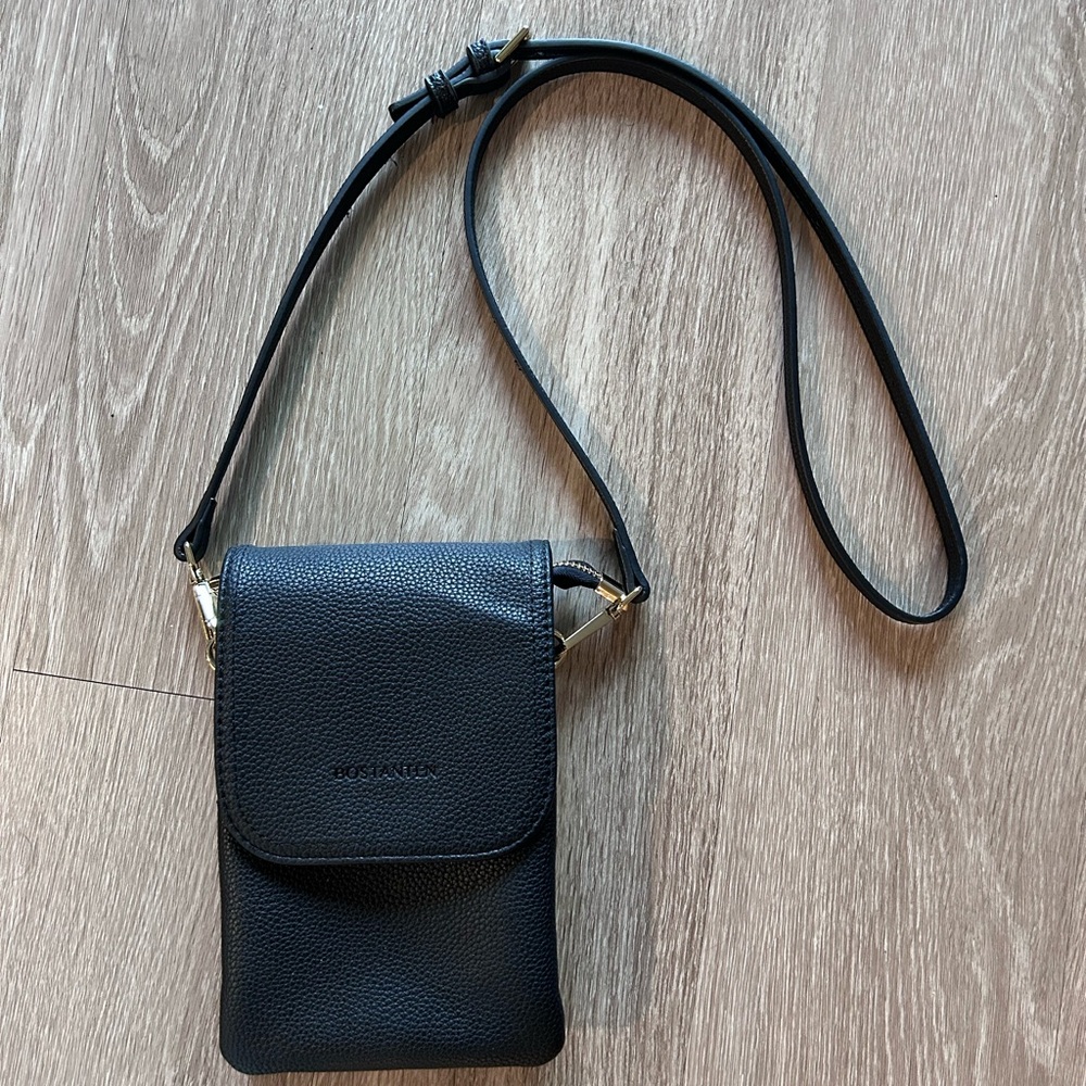 Black Vegan Leather Crossbody Phone Bag Wallet Purse